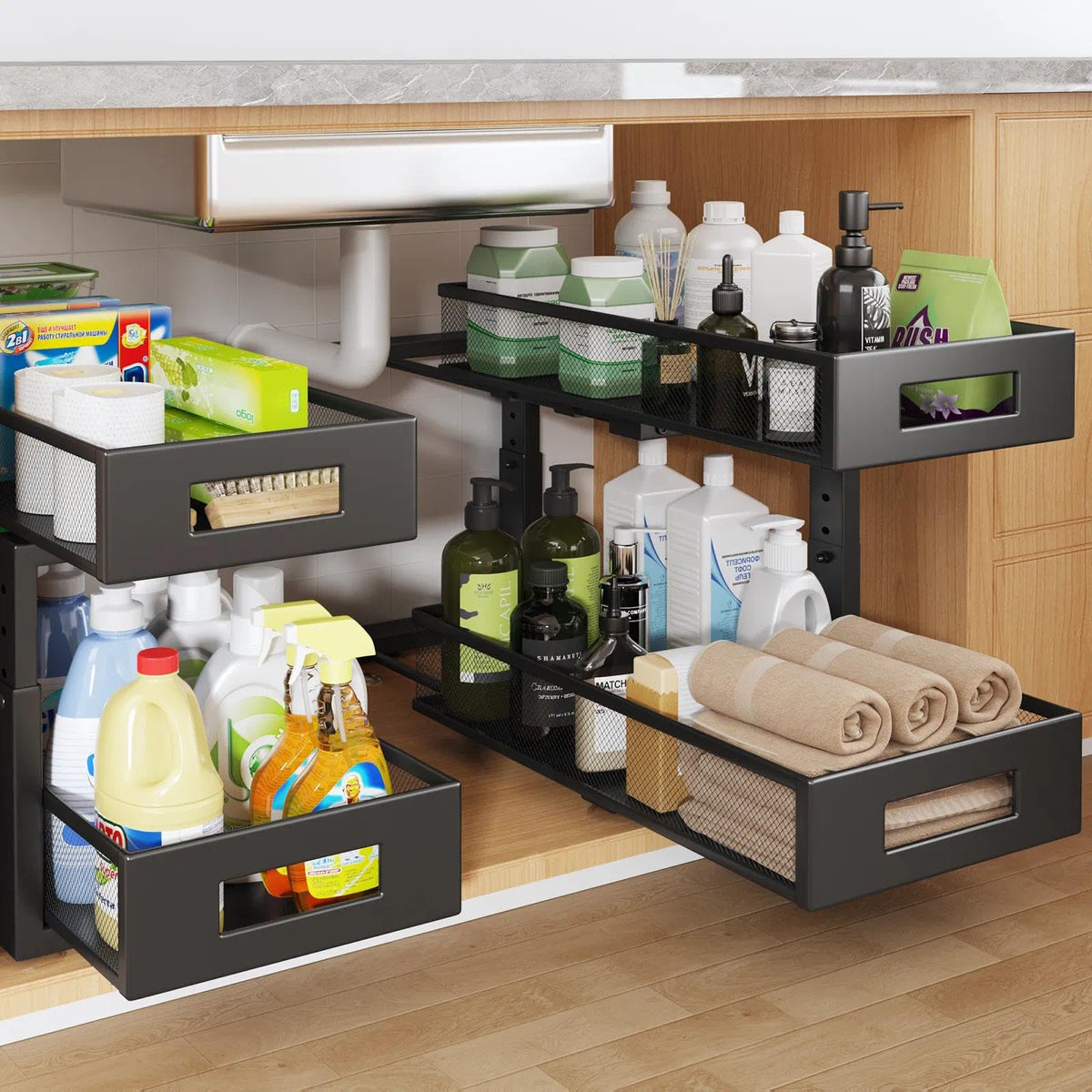 2 Packs 19IN Depth Under Sink Organizer, 2-Tier Pull Out - Image 1
