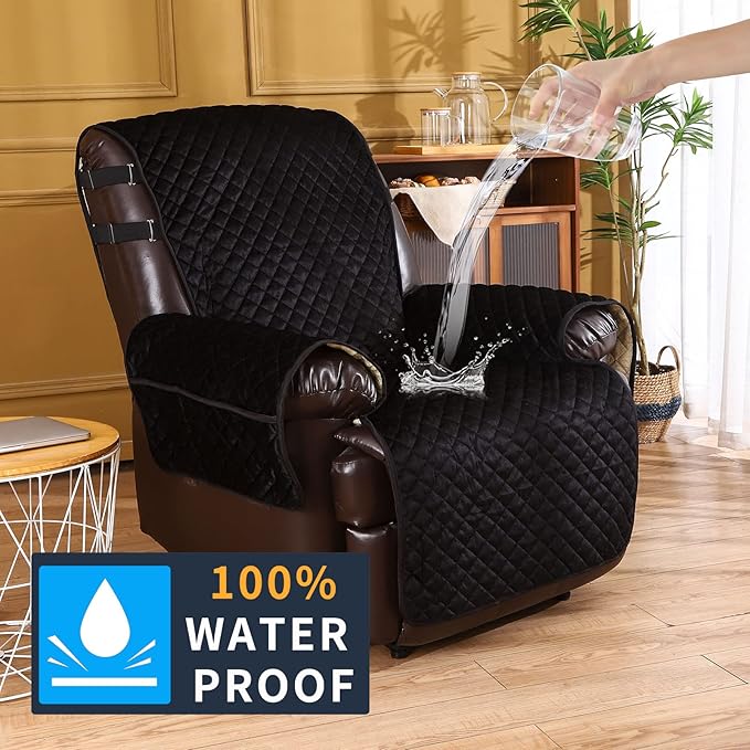 LUFEIJIASHI Recliner Covers Non-Slip Waterproof Large Recliner Chair Covers for Leather Chairs Reversible Recliner Sofa Cover for Living Room Recliner Furniture Protectors for Dog Pets Black 23"