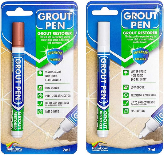 Grout Pen Tile Paint Marker: Waterproof Grout Colorant and Sealer Pen to Renew, Repair, and Refresh Tile Grout - Cleaner Coating Stain Pens - 2 Pack, 5mm Narrow Terracotta and 5mm Narrow White Tip