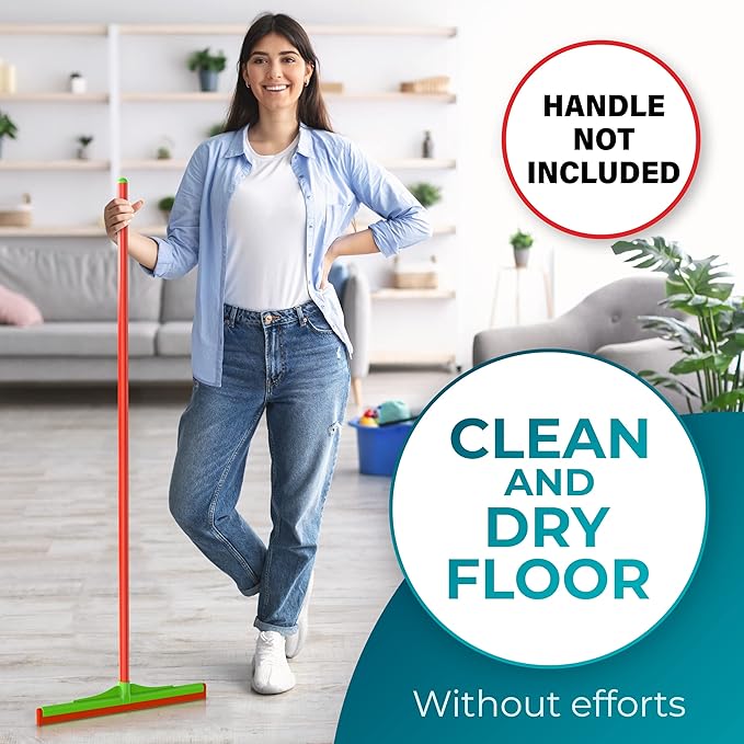 HELOMOR Floor Squeegee Wiper Heads 3-Pack Refill Mop Foam Dual Moss, 16" L For Cleaning Indoor Kitchen Households & Offices Scooping & Drying Water On Wood Parquet Concrete Tile Bathroom Shower Window
