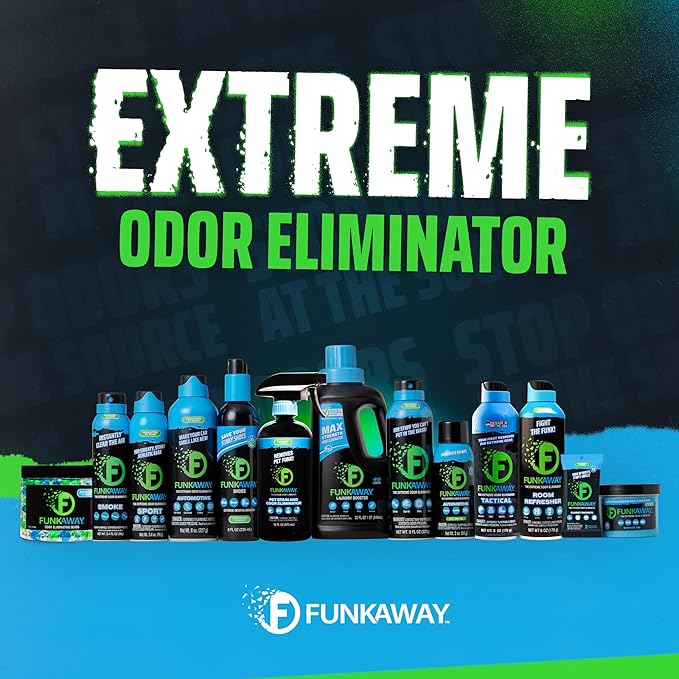 FunkAway Big Jobs Aerosol Spray, 13.5 oz., 6 Pack, Extreme Odor Eliminator Spray, Ideal for Shoe Smells, Pet Odors and Large Stuff that Won't Fit in the Wash; Attacks Musty Odors at the Source