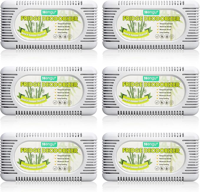 Fridge Deodorizer - 6 Pack Unscented Activated Charcoal Refrigerator Deodorizer - More Effective Than Baking Soda - Odor Eliminator and Moisture Absorber for Freezers, Coolers, and Lunch Boxes