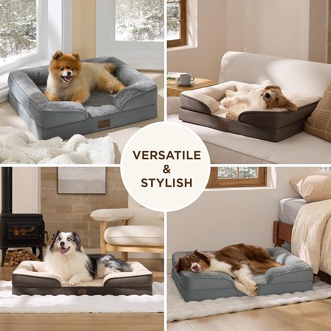 Bedsure Self Warming Orthopedic Dog Beds Large Sized Dog - Washable Large Dogs Bed Waterproof, Big Comfort Dogs Couch Sofa with Removable Cover, Pet Bed with Nonskid Bottom, Brown, Non-Electric