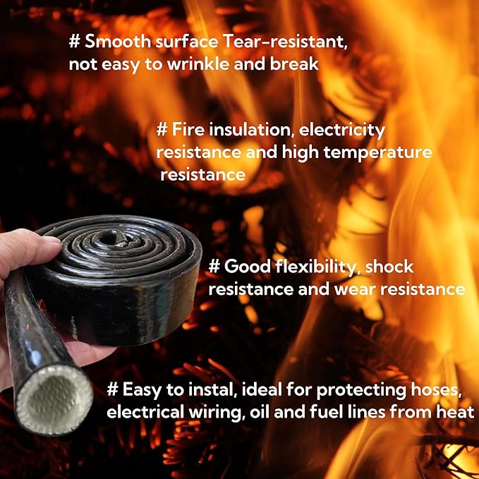 Heat Shield Fire Sleeve 3/4" ID x 5FT Silicone Coated Fiberglass for Automotive Hose Lines Wires& Electrical Wiring