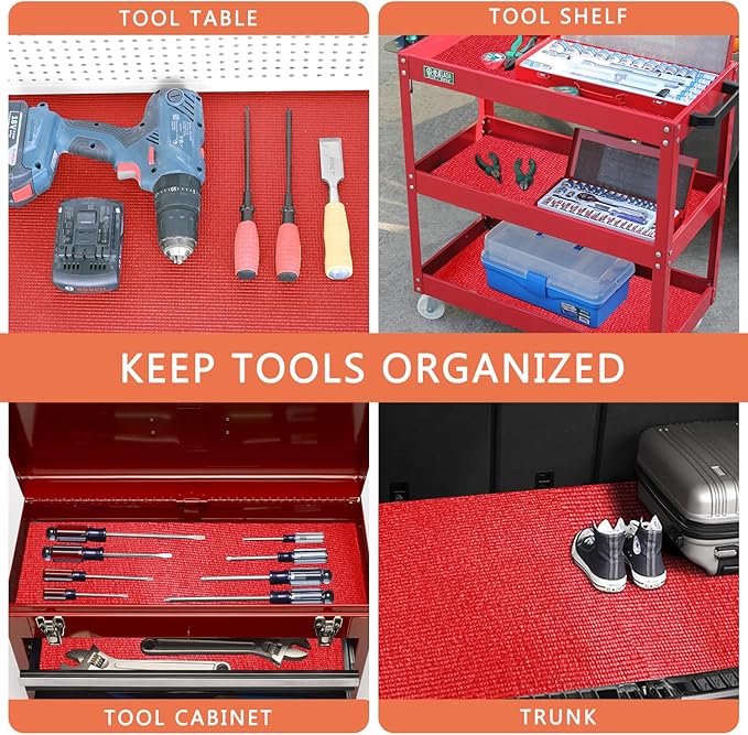 Foam Toolbox Liner Drawer Mat 1/8 Inch Thick X 16 Inch Wide X 16 Ft Long Red, No Slip for Protecting Cabinet, Garage, Cart, Tool Box