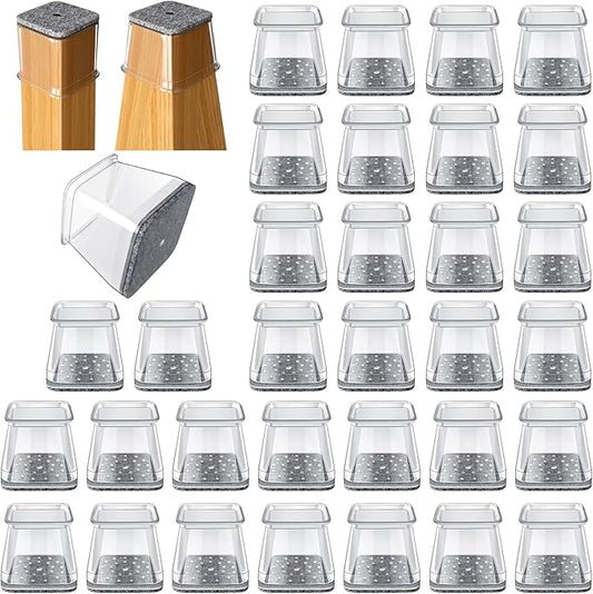 32 Pcs Square Chair Leg Protectors for Hardwood Floors,Felt Furniture Floor Protectors with Silicone Caps, Large Size (Fits Chair Legs with Side Length: 1-1/16'' to 1-5/8'')