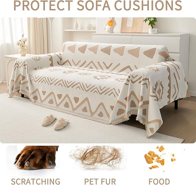 HAOMAIJIA Non Slip Couch Cover Sofa Covers for 2 Cushion Couch Washable sectional Couch Covers for Dogs pet Furniture Protector Couch Cover Blanket for Living Room (My-Khaki, 71"x102")