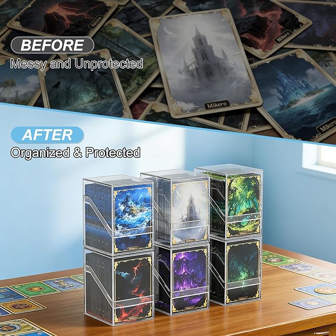 Mlikero Card Deck Cases, 6 Pack Acrylic Commander Deck Box Holding 100+ Sleeved Cards with 6 Dividers, Clear Card Storage Box Fit for MTG, TCG, Sports Cards