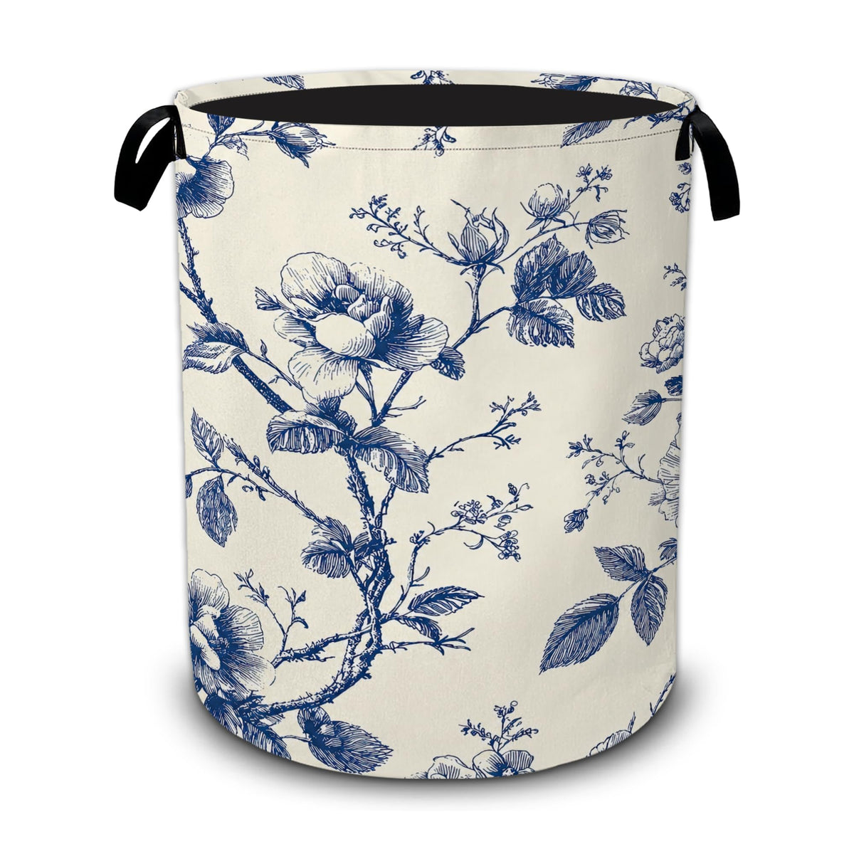 Vintage Blue Flowers Laundry Basket,Botanical Floral - Image 1