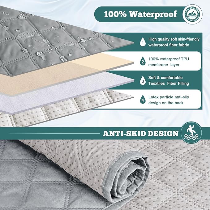 Ruaozz Waterproof Recliner Sofa Covers, 1-Piece Couch Covers for Reclining Couches Reclining Couch Cover Washable Furniture Protector with Elastic Straps Pocket for Kids Pets (Light Grey, 3 Seater)