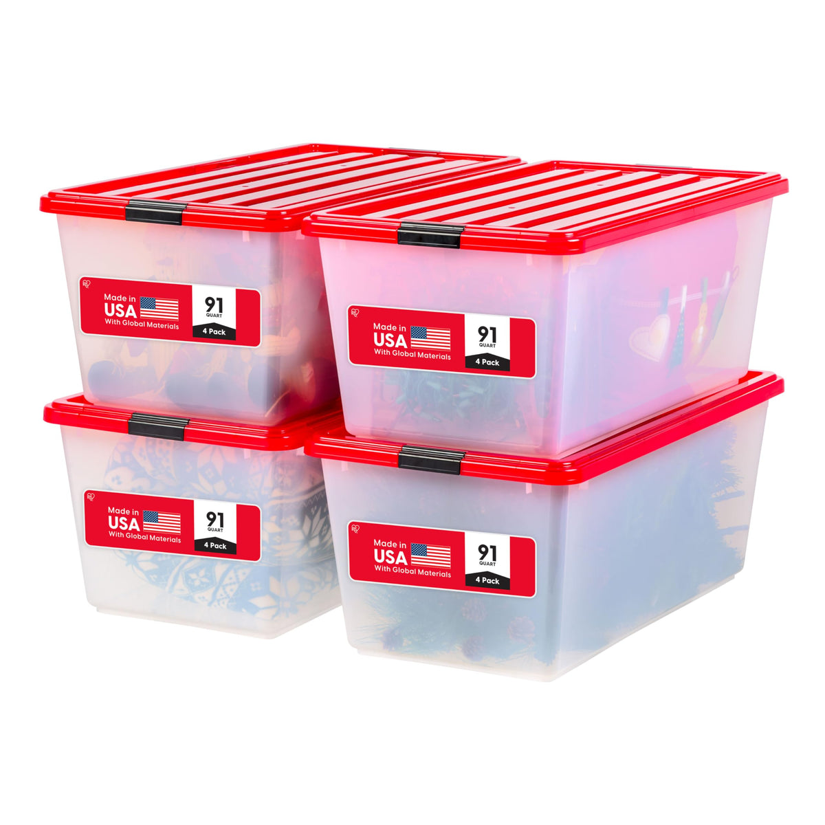 IRIS USA 4-Pack, 91 Qt. Holiday Storage Bin with Lids, Red - Image 1