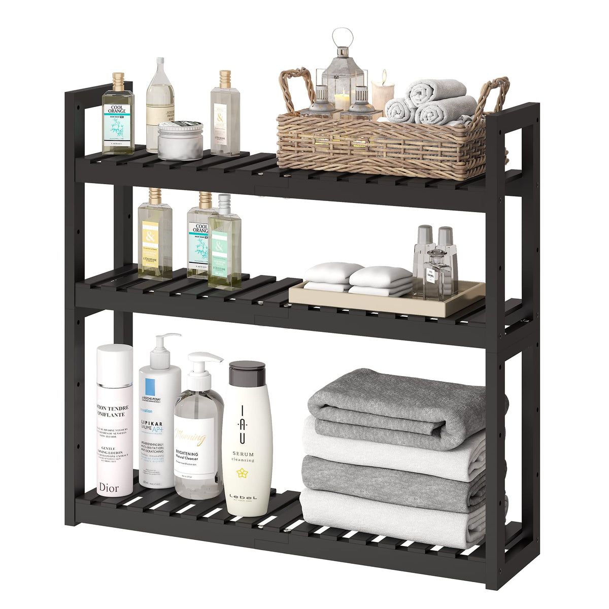 Bathroom Shelf Bamboo Organizer Rack Adjustable 3-Tier - Image 1