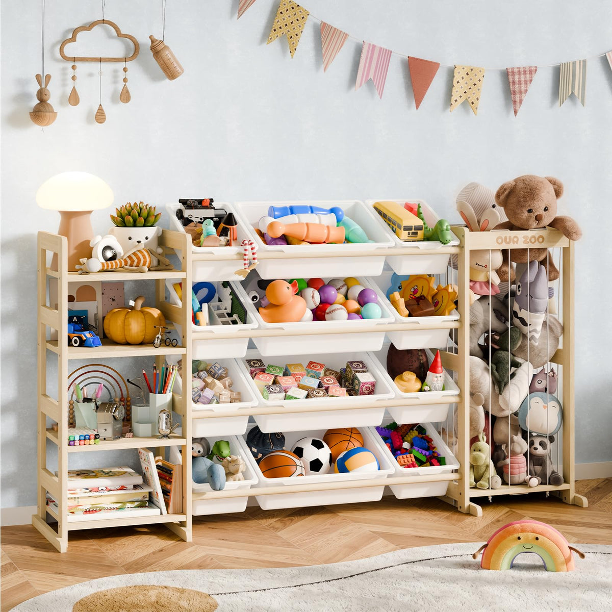 Large Kids Toy Storage Organizer with 12 Plastic Bins, 59 inch - Image 1