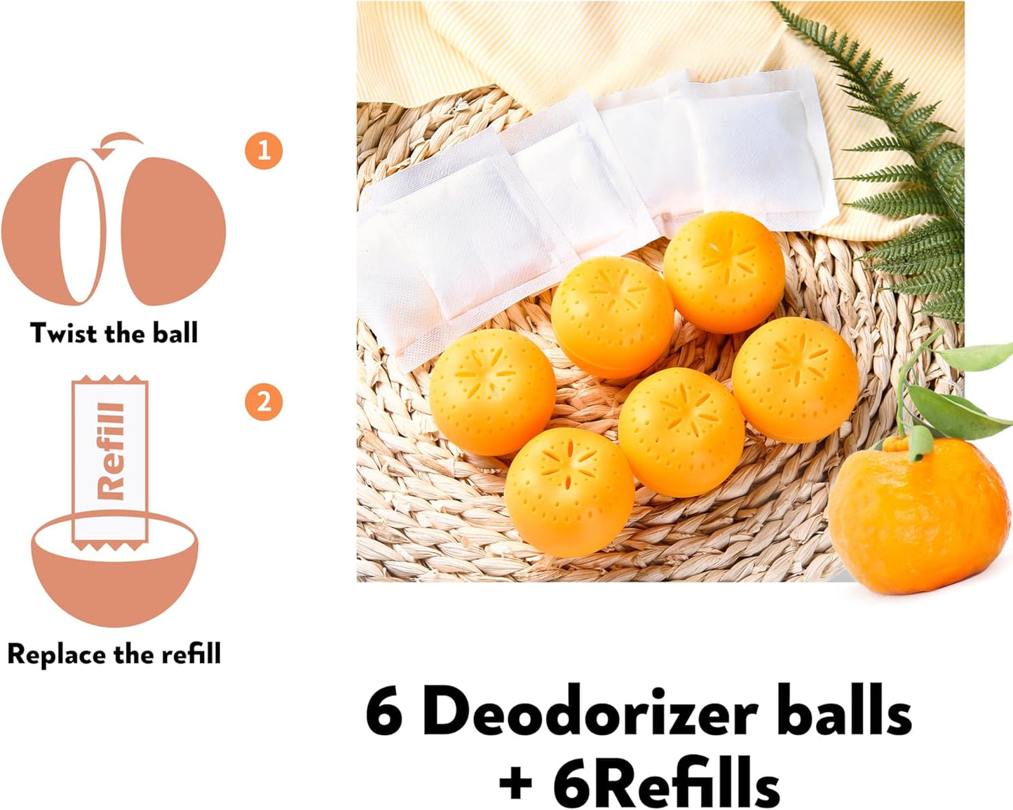 Baking Soda Deodorizer Balls 12-Pack – 6 Balls + 6 Refills for Shoes, Closets & Bathroom (Up to 240 Days) | Fixory911