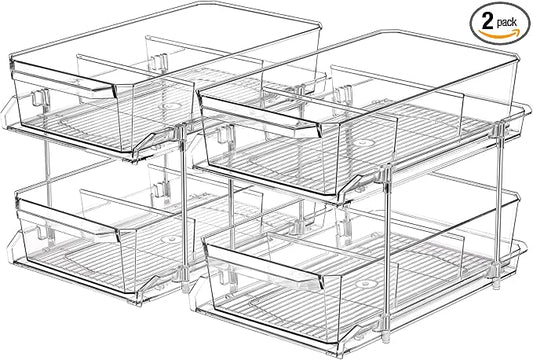 2-Tier Clear Cabinet Organizer 2-Pack - Quadruple Your Storage