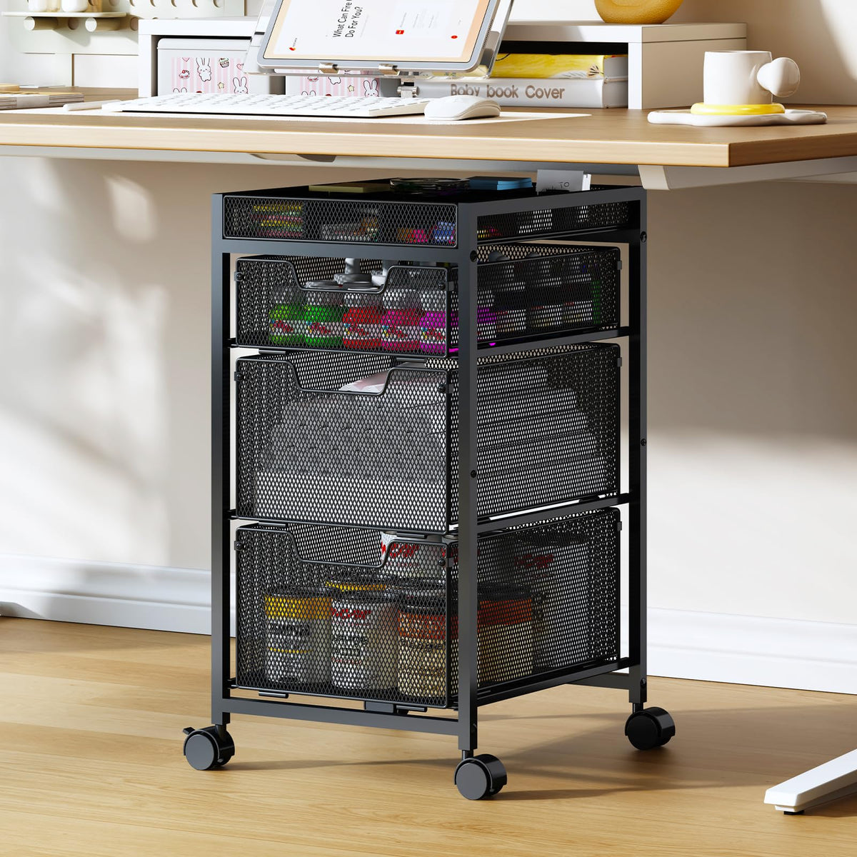 Rolling Utility Cart with 3 Drawers, Craft Organizer and Storage - Image 1