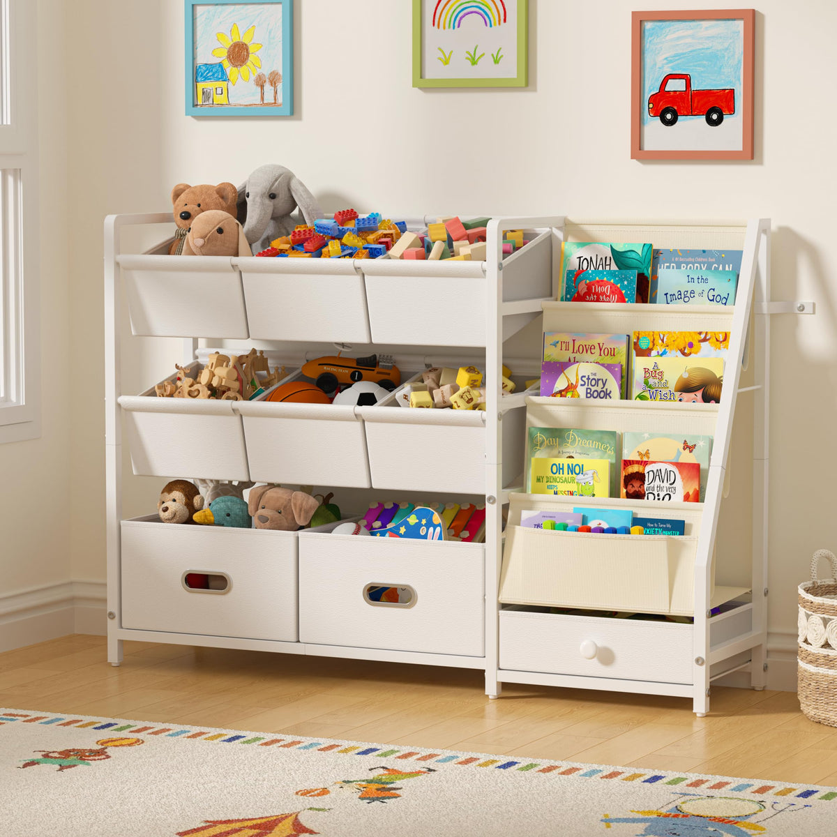 Kids Toy Storage Organizer, Kids Bookshelf and Toy Storage - Image 1