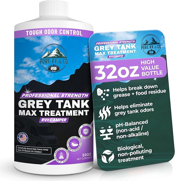 Grey Water Tank Treatment, Fast-Acting RV Holding Tank Treatment, Camper Toilet & RV Black Tank Cleaner, Non-pollutant Enzymatic Odor Eliminator, Safe for Septic & Marine Systems(32oz)