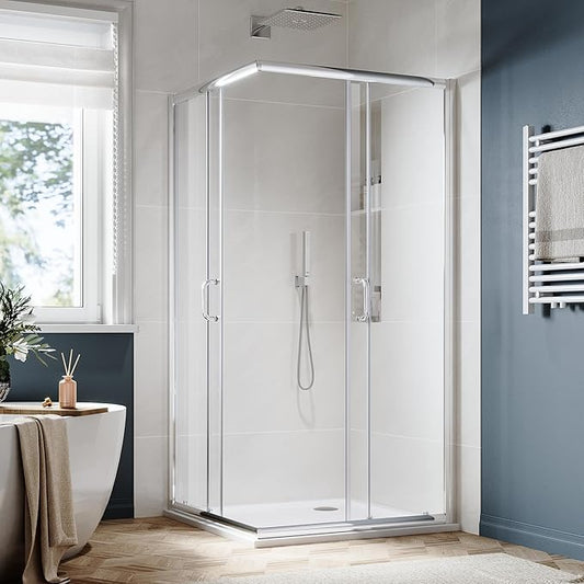 SUNNY SHOWER Corner Shower Enclosure 1/4 in. Clear Glass Semi-Frameless Sliding Shower Doors, 34 in. X 34 in. X 72 in. Bath Door, Chrome Finish Corner Shower Glass Enclosure