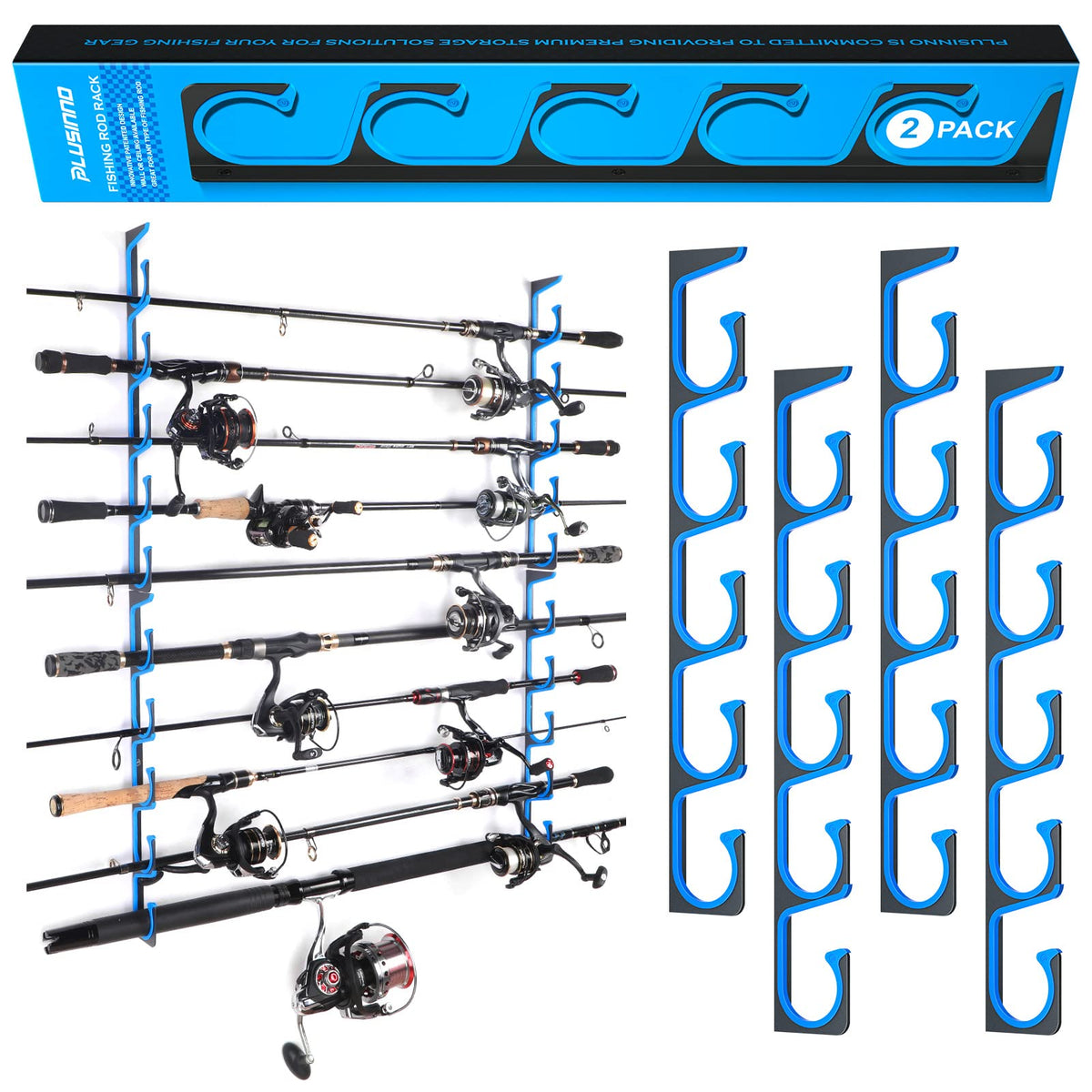 PLUSINNO H5 Horizontal Fishing Rod/Pole Holders | Garage Storage - Image 1