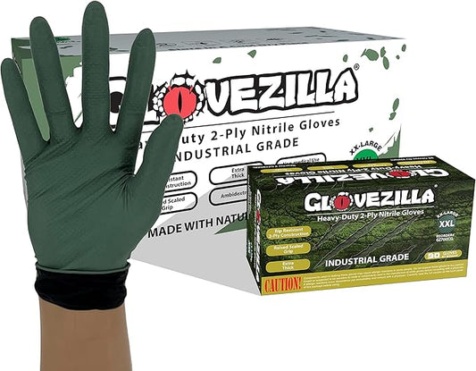 2-PLY 8.5 MIL Thick Industrial Nitrile Gloves, Disposable, Rip Resistant, Raised Diamond Texture for Grip, 2 Layer
