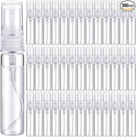 Tanlade 300 Pcs 5ml Mini Spray Bottles Refillable Clear Glass Travel Perfume Atomizer Mouthwash Bottle Cologne Small Sample Containers for Essential Oils, Retailers