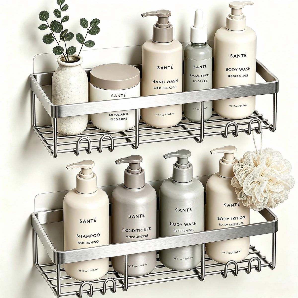 Moforoco Shower Caddy Shelf Organizer Rack, Self Adhesive Black - Image 1