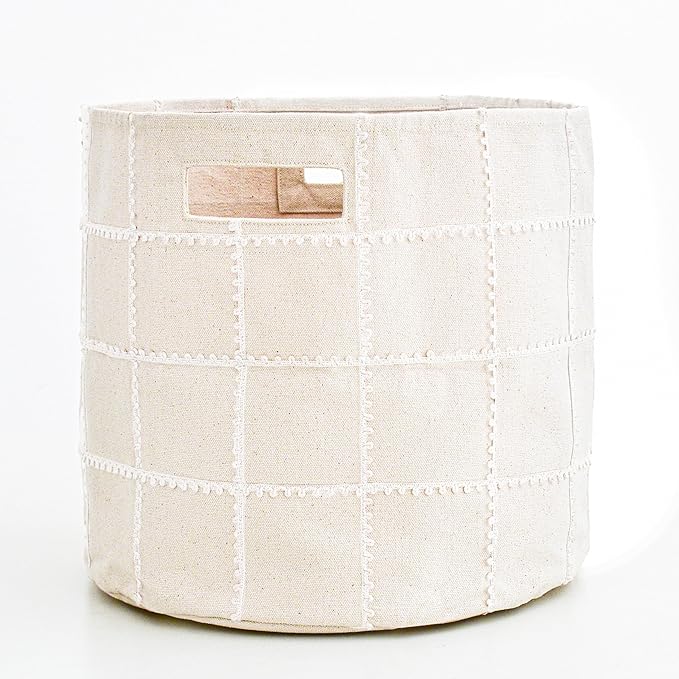 MakeMake Organics Storage Bins for Kids Nursery Bin Organizer (13"x12") Laundry Basket for Closet, Decorative Floor Storage Basket Canvas Fabric Storage Basket (Mesh - Ivory)