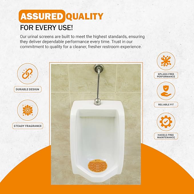 Urinal Screens Deodorizer -10 Pack of Premium Urinal Screen Cakes with Lemon & Orange Essential Oil Scents - Fits Wet & Dry Urinals - Splash Reducing Mats with Long Lasting Odor Freshener (Orange)