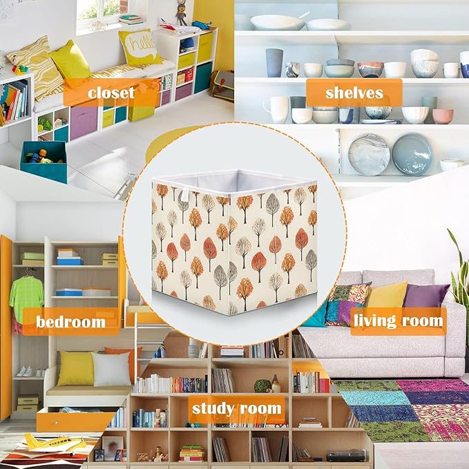 Bolaz Autumn Trees Pattern Closet Organizers Storage Cubes Storage Bins Shelf Baskets Containers for Home Room Office,Rectangle
