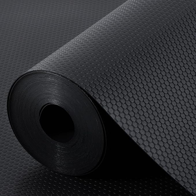 Black Shelf Liners for Kitchen Cabinets Non Adhesive Drawer Liner for Bathroom Waterproof Refrigerator Liners for Shelves Fridge Plastic Mats Cabinet Cupboard Liner 17.5 x 236.2 Inches x 2 Rolls