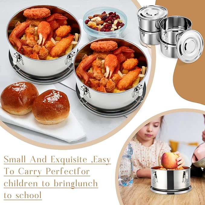 4 Pcs Stainless Steel Bento Box 101 oz Reusable 304 Stainless Steel Food Storage Containers with Lockable Clips to Leak Proof, Dishwasher Safe