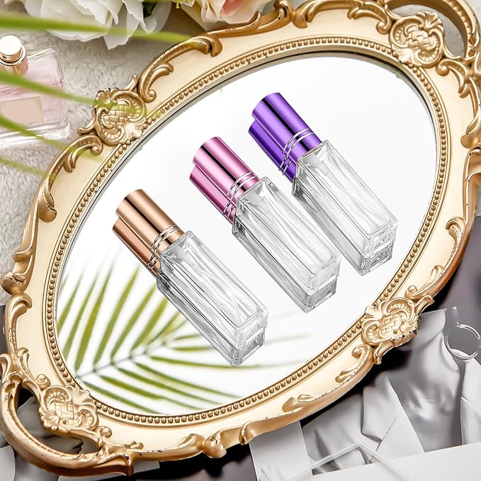 Domensi 30 Pcs 8 ml Empty Glass Perfume Bottles Bulk - Pink,Purple,Rose Gold Refillable Cologne Spray Atomizer with Pump, for Travel, Skincare, Haircare, Cleaning & DIY Essentials