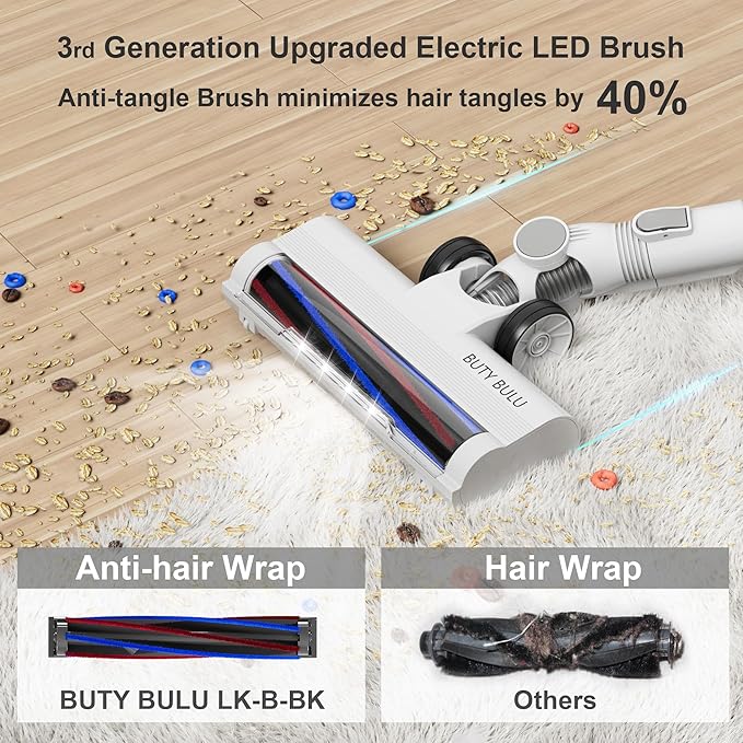 Cordless Stick Vacuum Cleaner, 30KPa Handheld 2200mAh Rechargeable Battery Lightweight Small Vac Electirc Broom, 40Mins Runtime for Home Hard Floor Carpet Pet Hair Cleaning, LED Screen