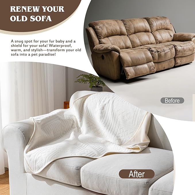 Waterproof Recliner Chair Cover - Washable Double-Sided Velvet and Pattern Reversible Cover for Couch, Bed, Car and Sofa Protection for Dogs, 30x40in/Beige