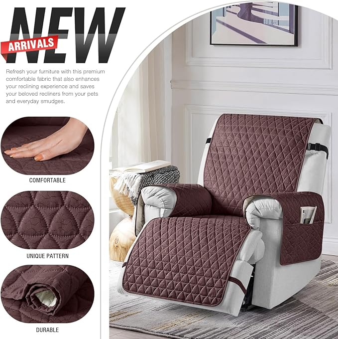 TAOCOCO 100% Waterproof Recliner Cover - Recliner Cover with Non-Slip Granule, Recliner Chair Covers with Elastic Band, Recliner Chair Covers for Reclining Chair(Coffee, Small-22'')