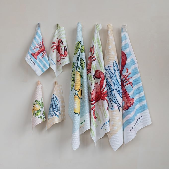 Creative Co-Op 4-Piece Printed Microfiber Dish Cloth with Sea Life/Lemons, Multicolor