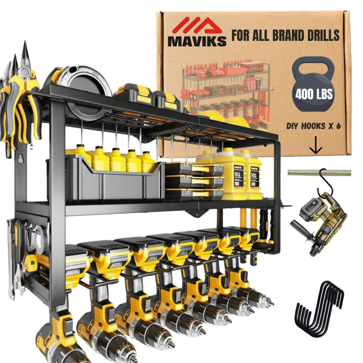 3 Shelf 7 Drill Holder Power Tool Organizer Wall Mount - Image 1