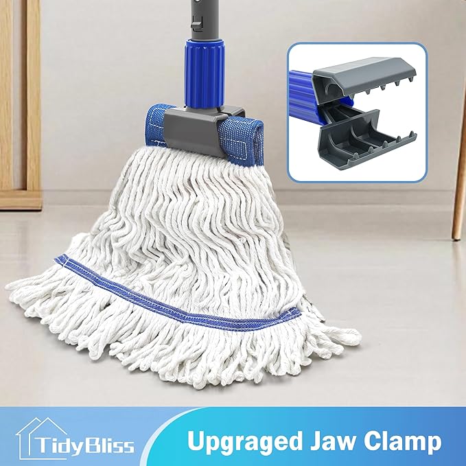 2 Pack Mop Handle Commercial Heavy Duty, 57.5 inches Long Industrial String Mop Stick Replacement Pole with Upgraded Jaw Clamp for for Floor Cleaning (Blue)