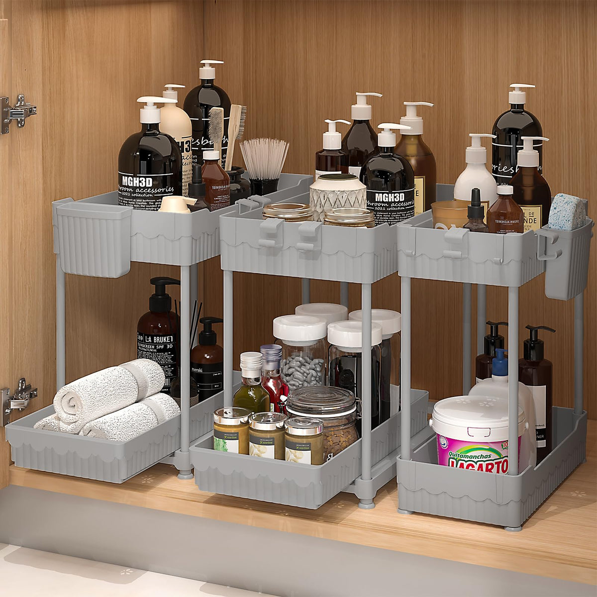 Sevenblue 3-Pack 2-Tier Under Sink Organizers with Sliding - Image 1