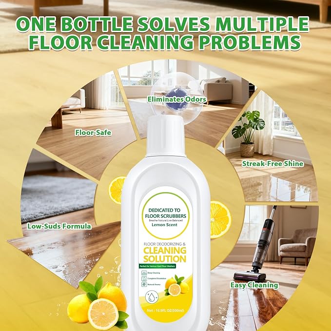 Multi-Surface Floor Cleaning Solution Compatible with Tineco iFLOOR 2/3/5 & FLOOR ONE S3/S5/S6/S7 PRO (No Steam), Suitable for All Cordless Wet/Dry Vacuum Mops (2 Bottle, Lemon)