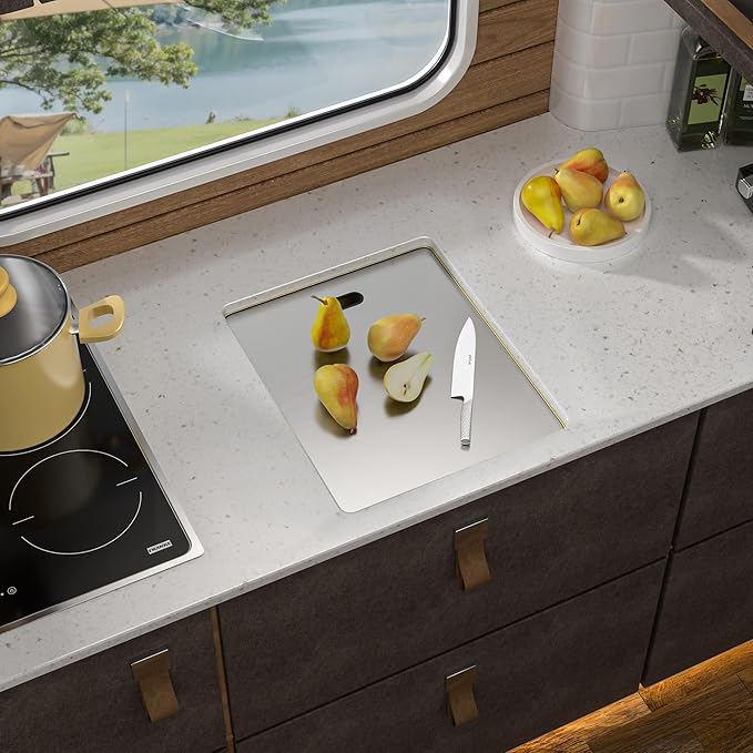 15"x17" Small RV Kitchen Sink – 16 Gauge 304 Stainless Steel Brushed Gold NANO-PVD Undermount Single Bowl Sink with Foldable Faucet, for RV, Camper, Mobile Home, Wet Bar
