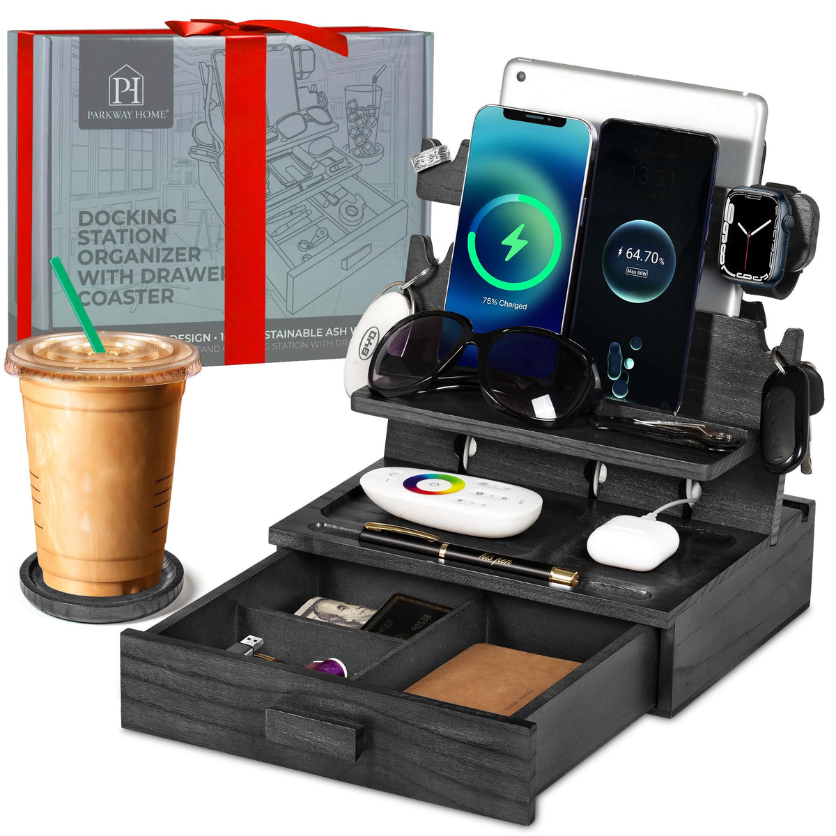 Black Wood Phone Docking Station for up to 3 Phones - Nightstand - Image 1