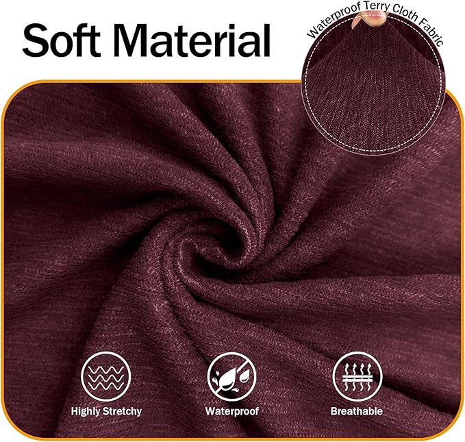 Waterproof Couch Cover, Stretch Non-Slip Sofa Slipcover with Elastic Bottom That Stays in Place - Leakproof Furniture Protector for Kids and Pets - Washable (Sofa, Burgundy)