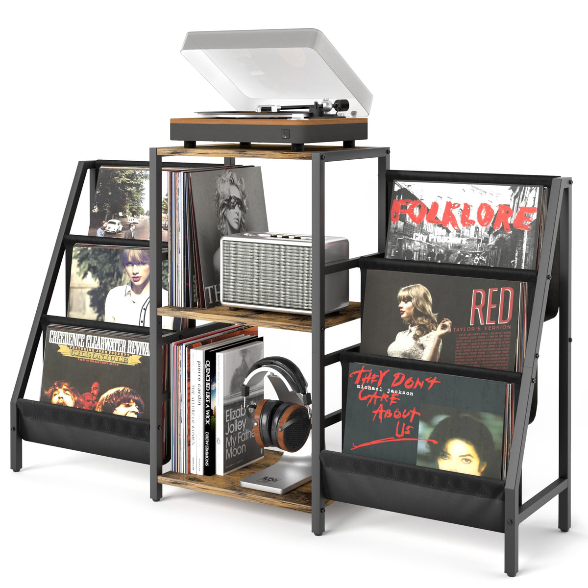 Record Player Stand with Vinyl Storage, Record Player - Image 1
