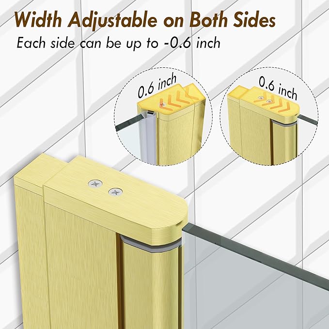 Frameless Pivot Shower Door 32.8-34" W X 72" H, 1/4" (6mm) Clear SGCC Tempered Glass, Hinged Pivot Swing Shower Door, Reversible Installation, Easy to Clean, Brushed Gold
