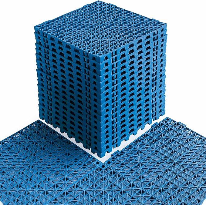 MAXWAVE 18 Pack 12" x 12" Modular Interlocking Floor Mats, Soft PVC Non-Slip Drainage Tiles, Splicing Rubber Cushion Flooring for Deck, Shower, Pool, Basement, Shed, Indoor and Outdoor Use