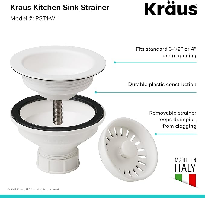 Kraus Kitchen Sink Strainer for 3.5-Inch Drain Openings in White, PST1-WH