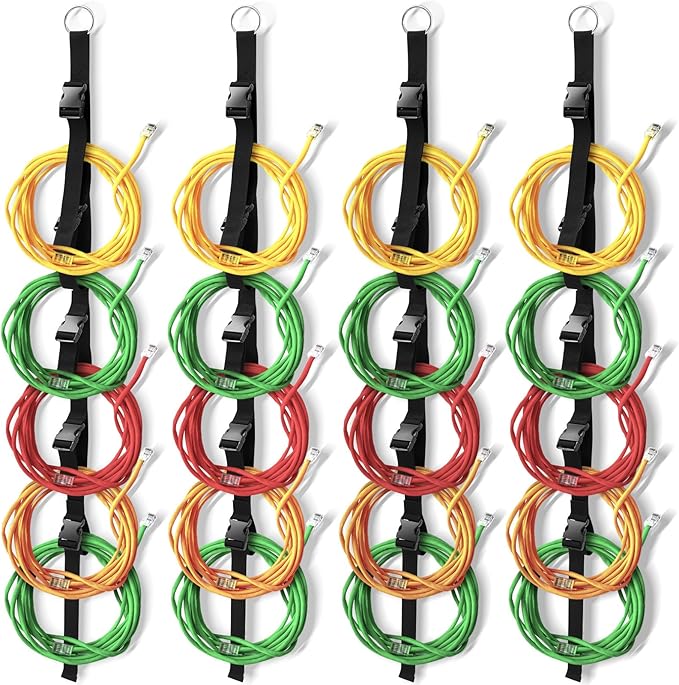 4 Pcs Extension Cord Organizers and Storage Garage Extension Cord Holder with 5 Slots Organizer Black Cord Organizer Straps for Vertical Space Cable Hose Rope String Lights