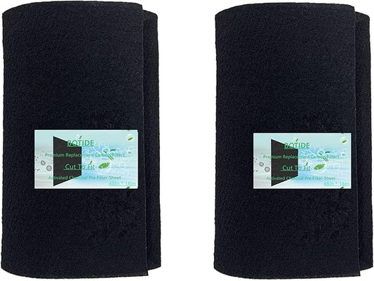 48 x 16 Inch Cut-to-Fit Activated Carbon Fabric Filter Sheet Charcoal Air Vent Filters Pad Black Range Hood Hepa AC Replacement Fabric Filter Sheet (2PCS, 48 x 16 x 0.2IN)